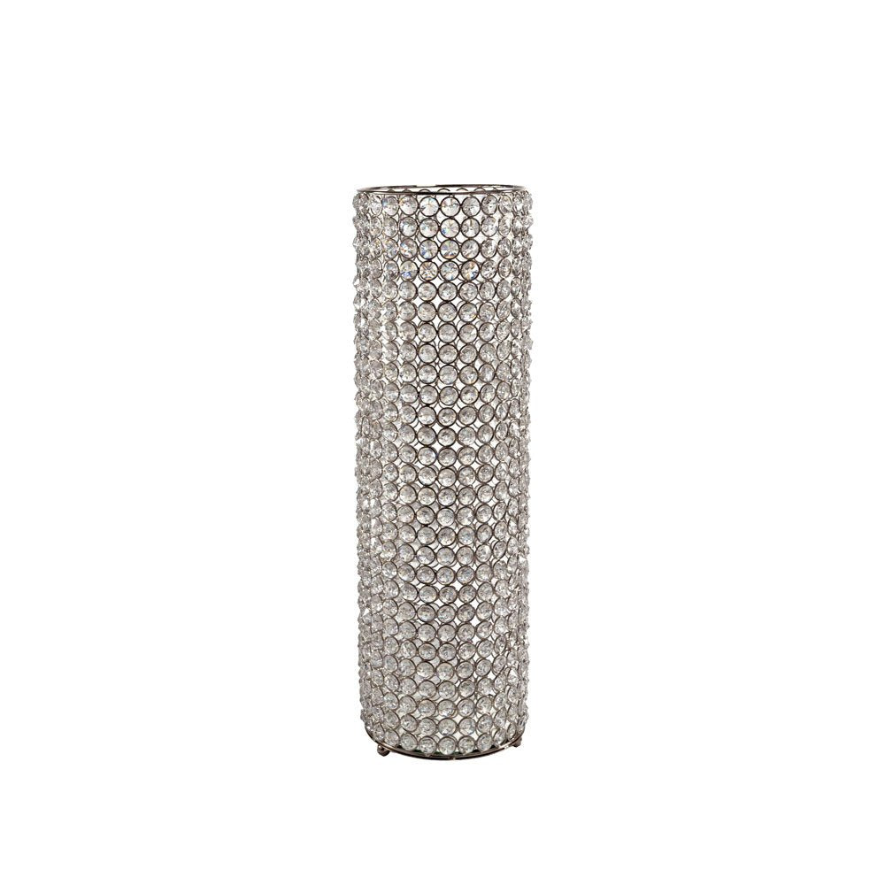 21" Clear And Silver Faux Crystal And Metal Table Vase