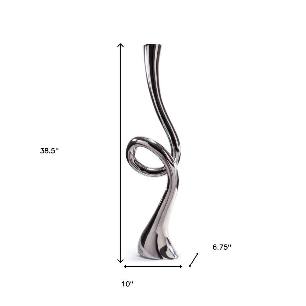 39" Silver Trumpet Aluminum Floor Vase