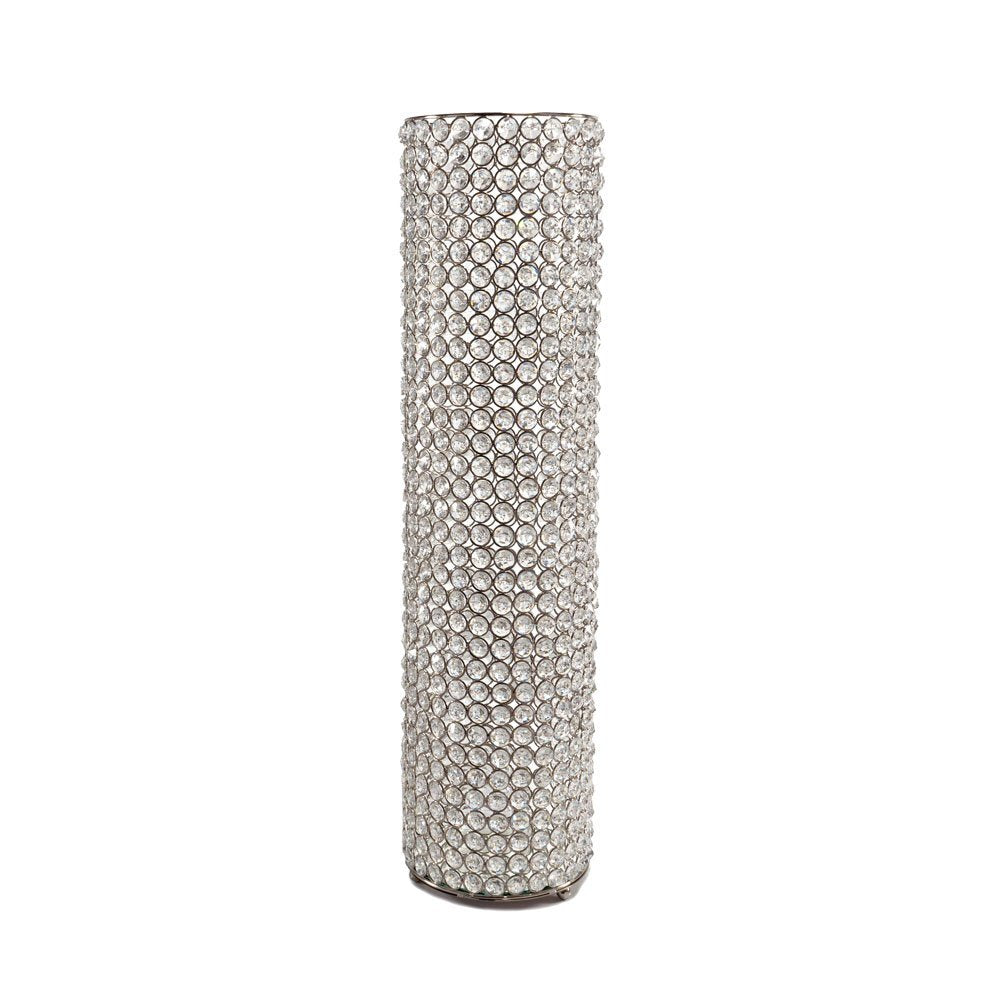 21" Clear And Silver Faux Crystal And Metal Table Vase