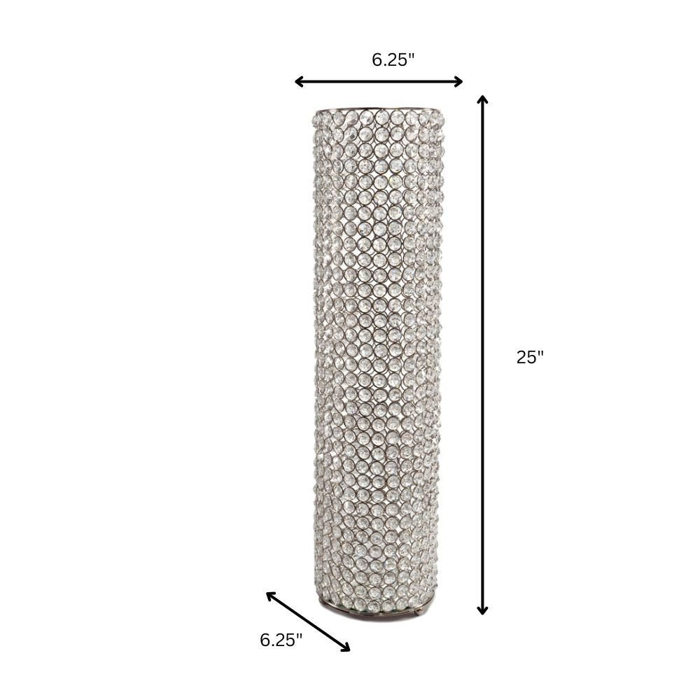 21" Clear And Silver Faux Crystal And Metal Table Vase