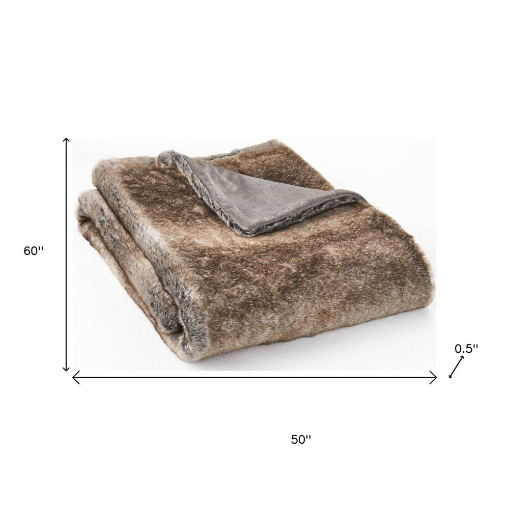 50" X 60" Brown Faux Fur Woven Plush Throw Blanket