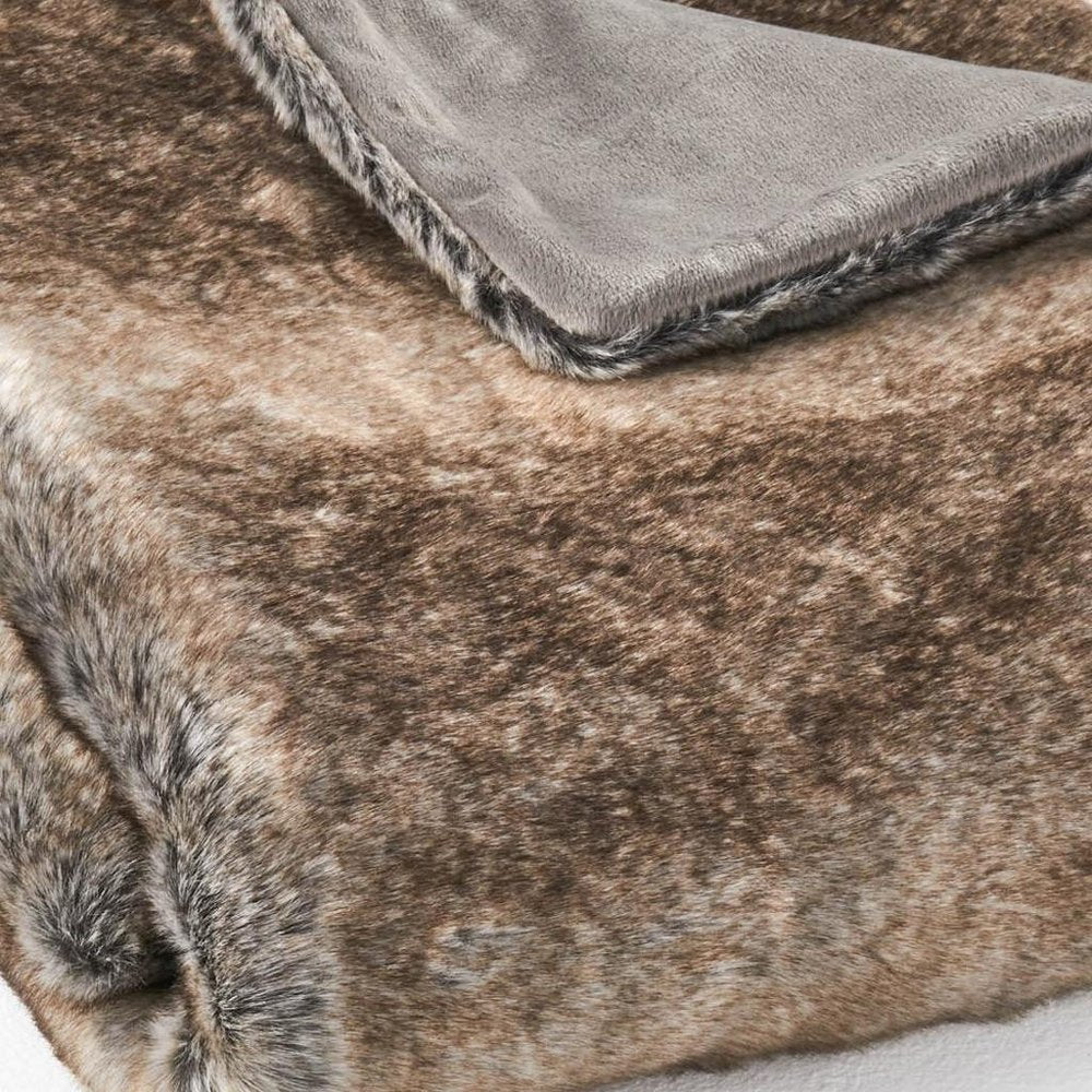 50" X 60" Brown Faux Fur Woven Plush Throw Blanket