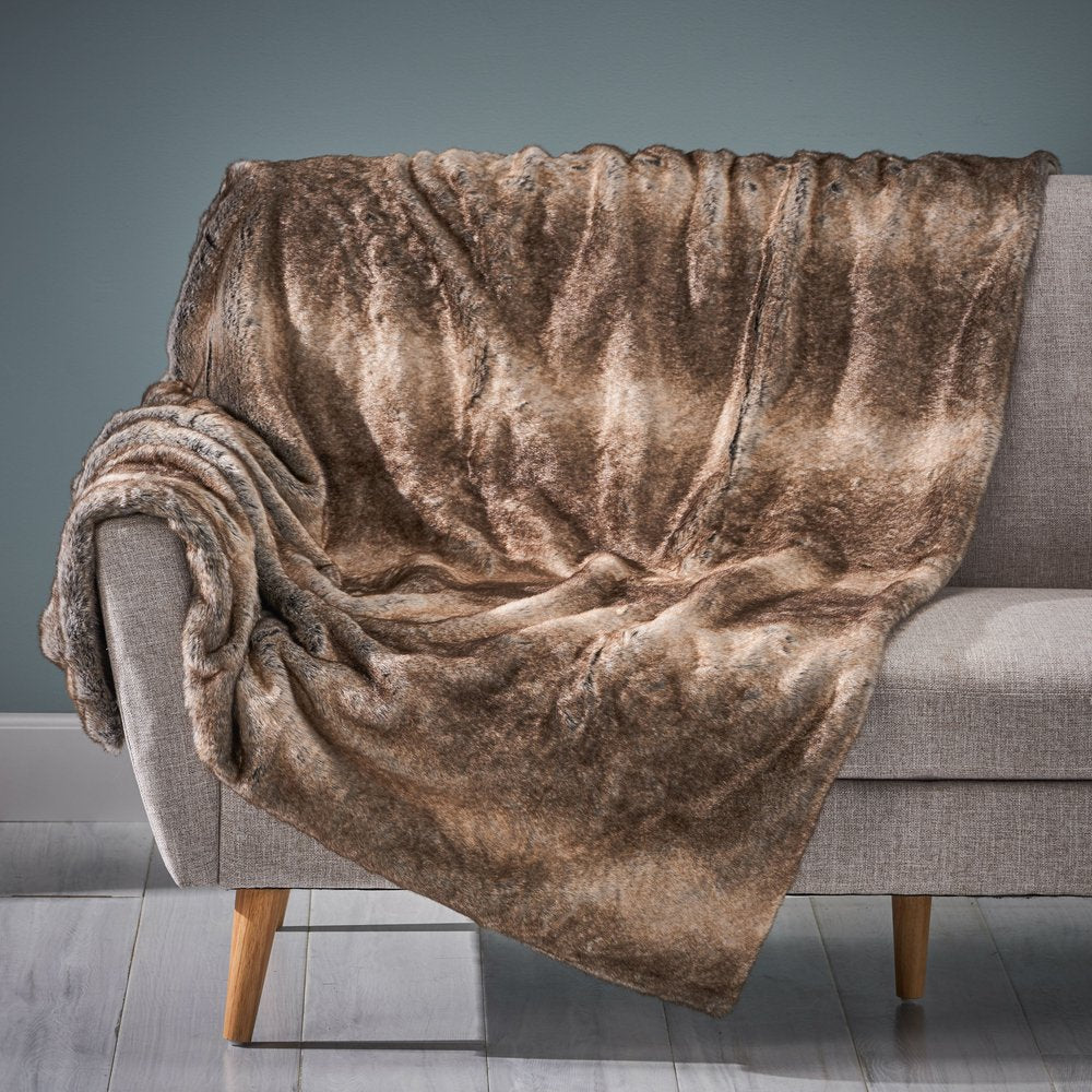 50" X 60" Brown Faux Fur Woven Plush Throw Blanket