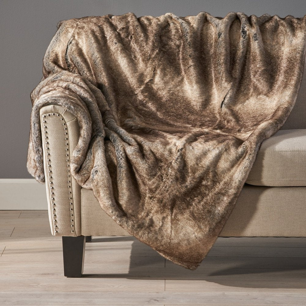 50" X 60" Brown Faux Fur Woven Plush Throw Blanket