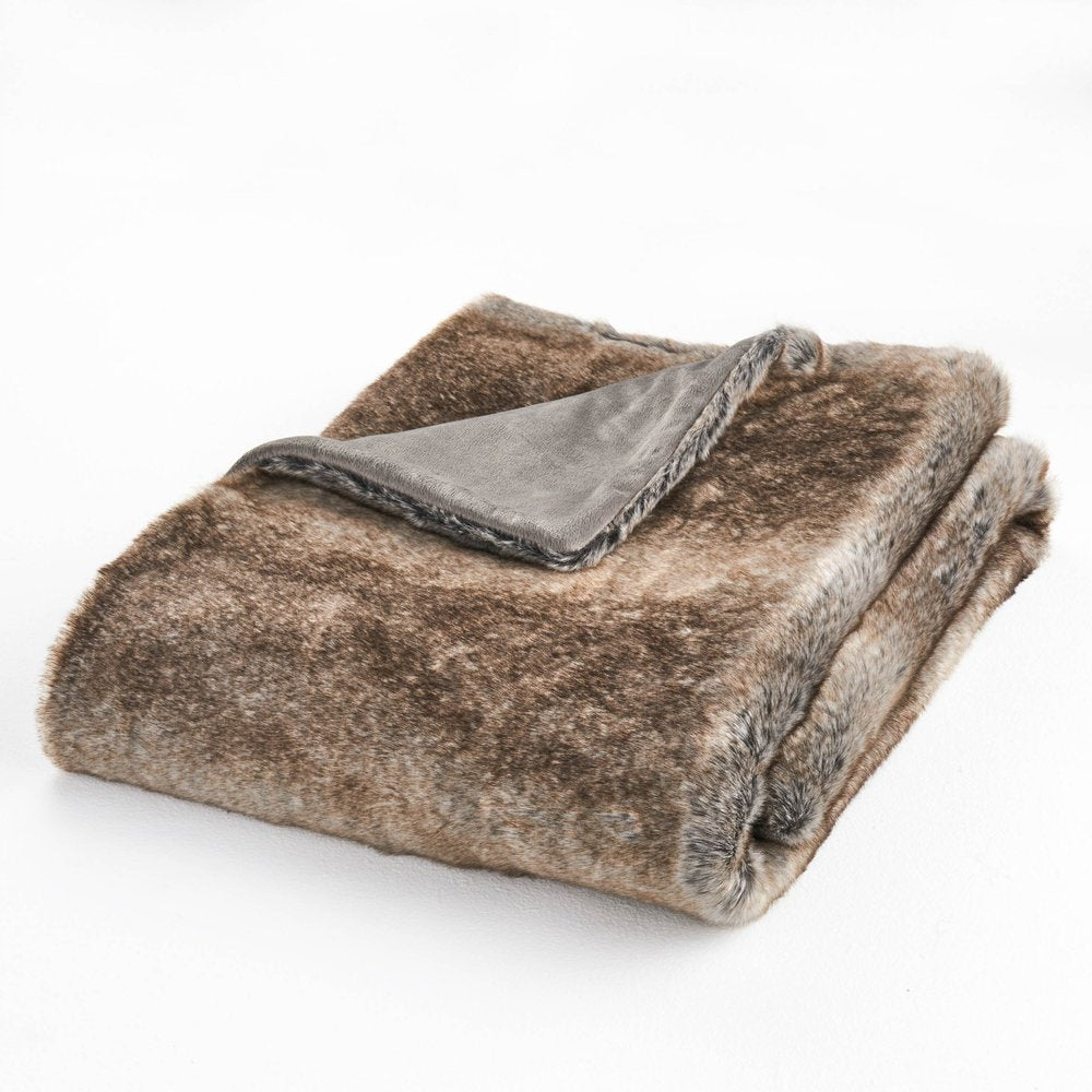 50" X 60" Brown Faux Fur Woven Plush Throw Blanket