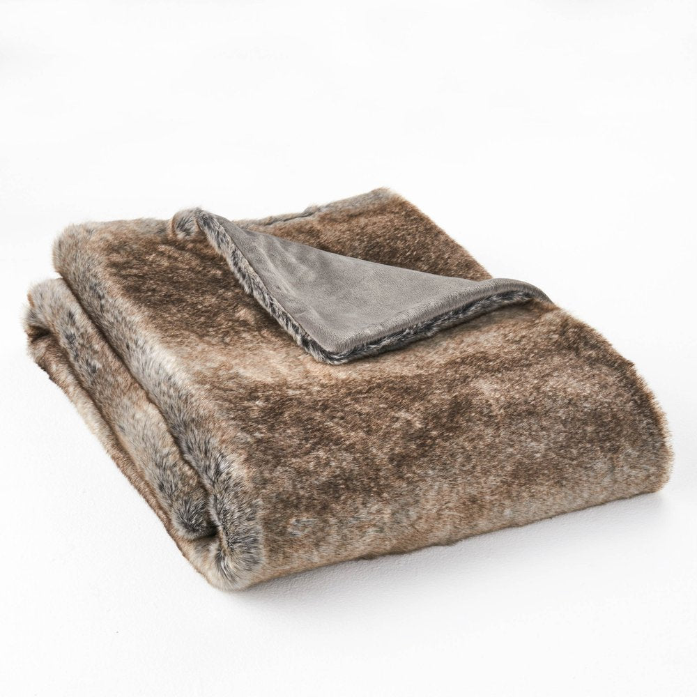50" X 60" Brown Faux Fur Woven Plush Throw Blanket