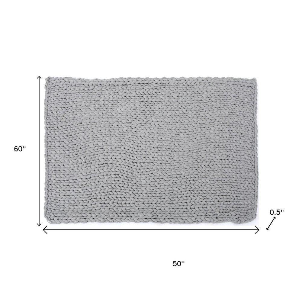 50" X 60" Light Gray Wool Acrylic Blend Knitted Plush Throw Blanket