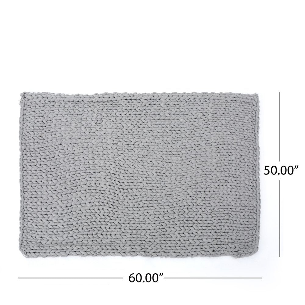 50" X 60" Light Gray Wool Acrylic Blend Knitted Plush Throw Blanket