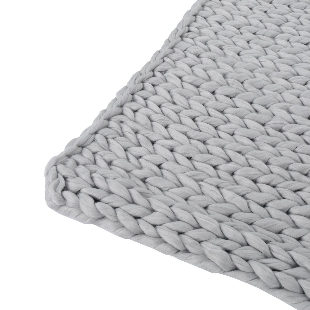 50" X 60" Light Gray Wool Acrylic Blend Knitted Plush Throw Blanket