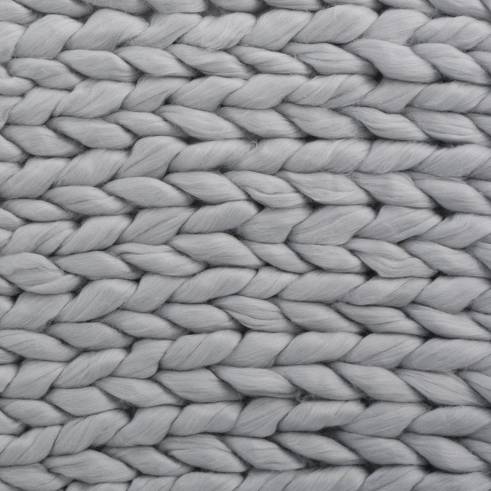 50" X 60" Light Gray Wool Acrylic Blend Knitted Plush Throw Blanket