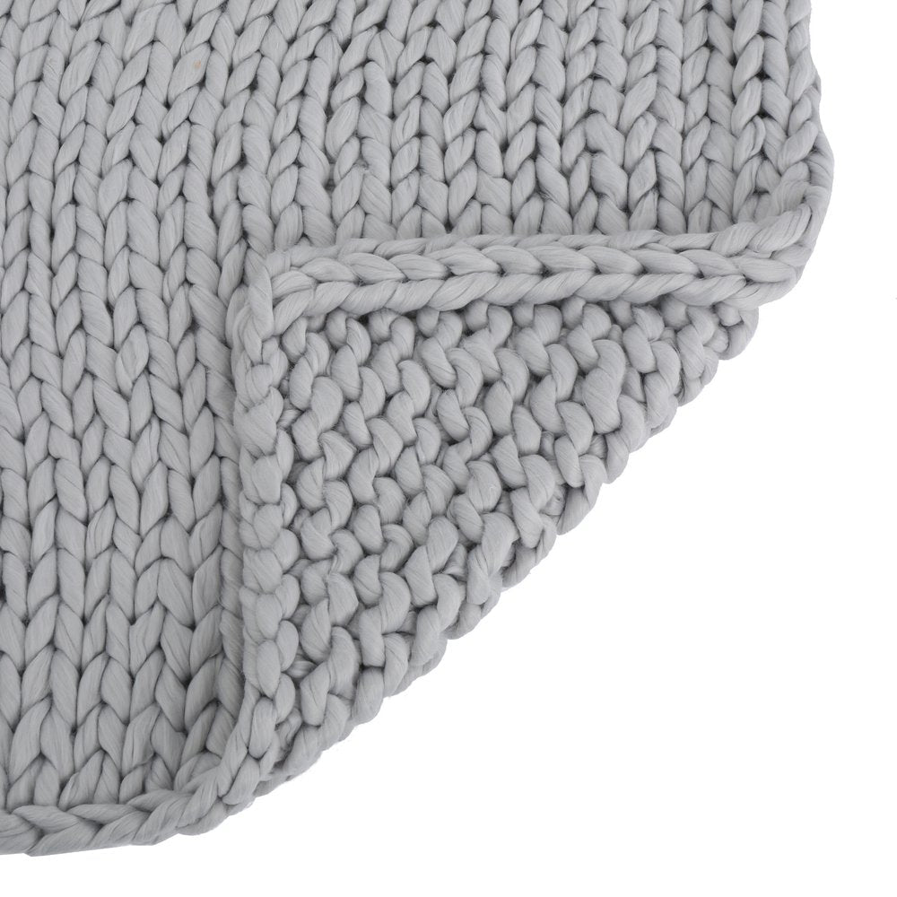 50" X 60" Light Gray Wool Acrylic Blend Knitted Plush Throw Blanket