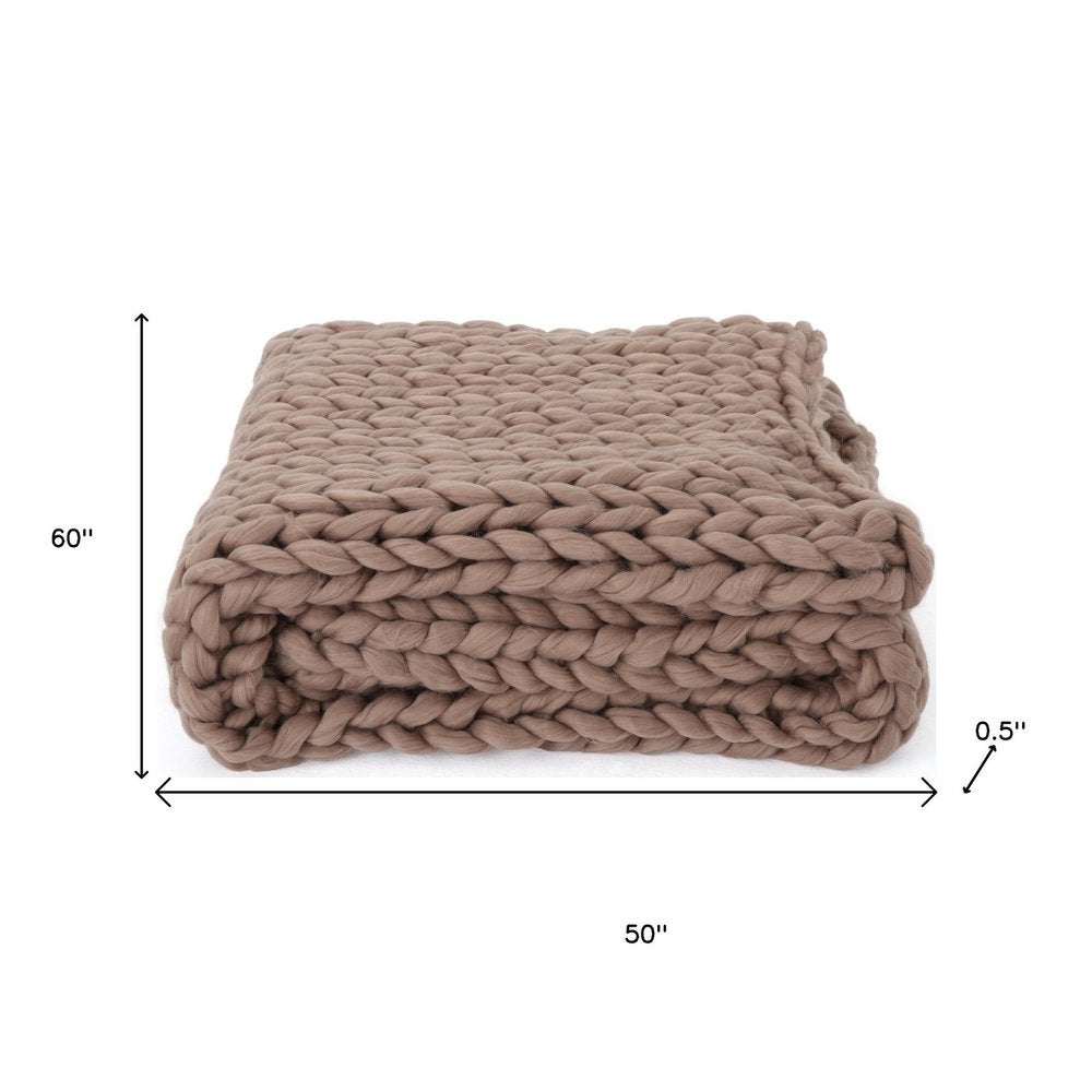 50" X 60" Brown Wool Acrylic Blend Knitted Plush Throw Blanket