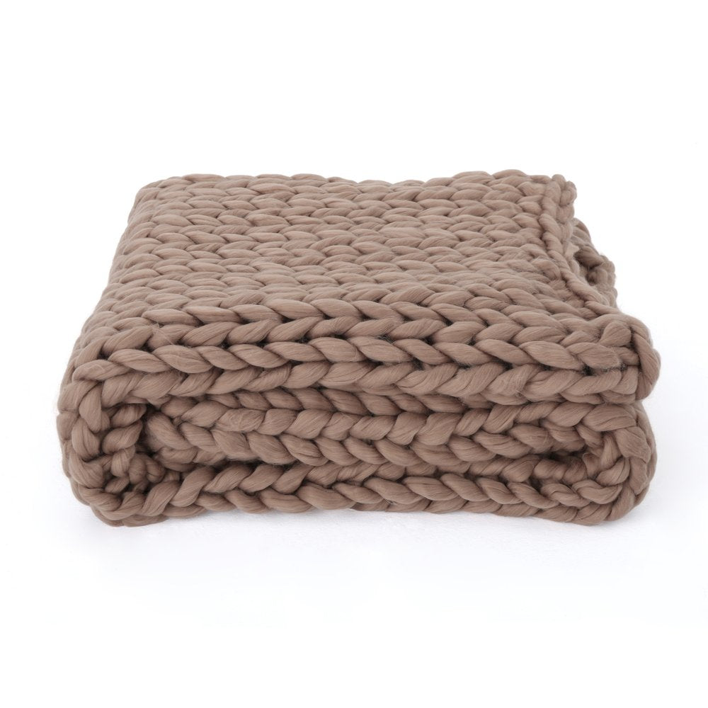 50" X 60" Brown Wool Acrylic Blend Knitted Plush Throw Blanket