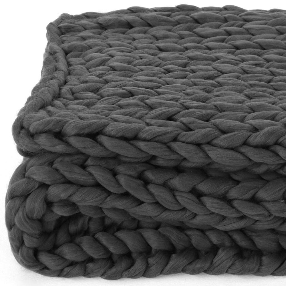 50" X 60" Dark Gray Wool Acrylic Blend Knitted Plush Throw Blanket