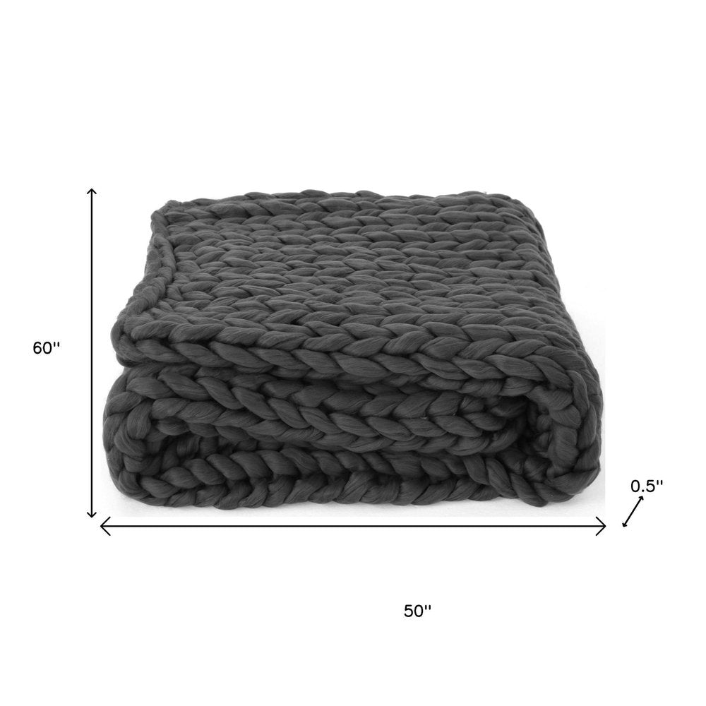 50" X 60" Dark Gray Wool Acrylic Blend Knitted Plush Throw Blanket
