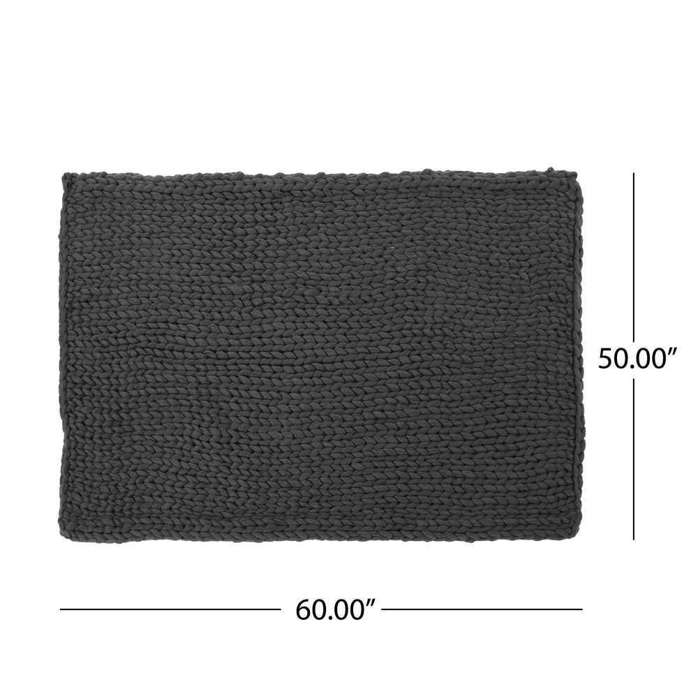 50" X 60" Dark Gray Wool Acrylic Blend Knitted Plush Throw Blanket