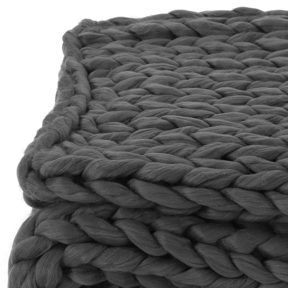 50" X 60" Dark Gray Wool Acrylic Blend Knitted Plush Throw Blanket