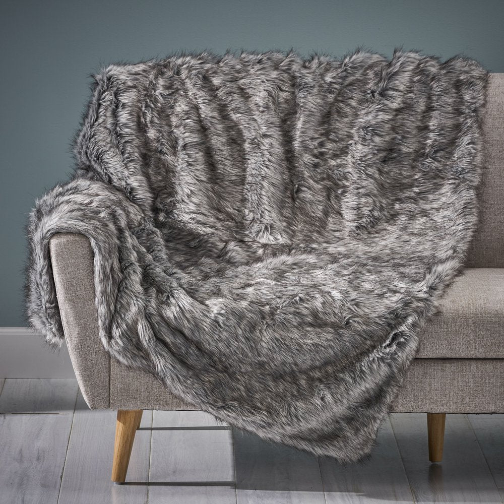 50" X 60" Gray Faux Fur Woven Plush Throw Blanket