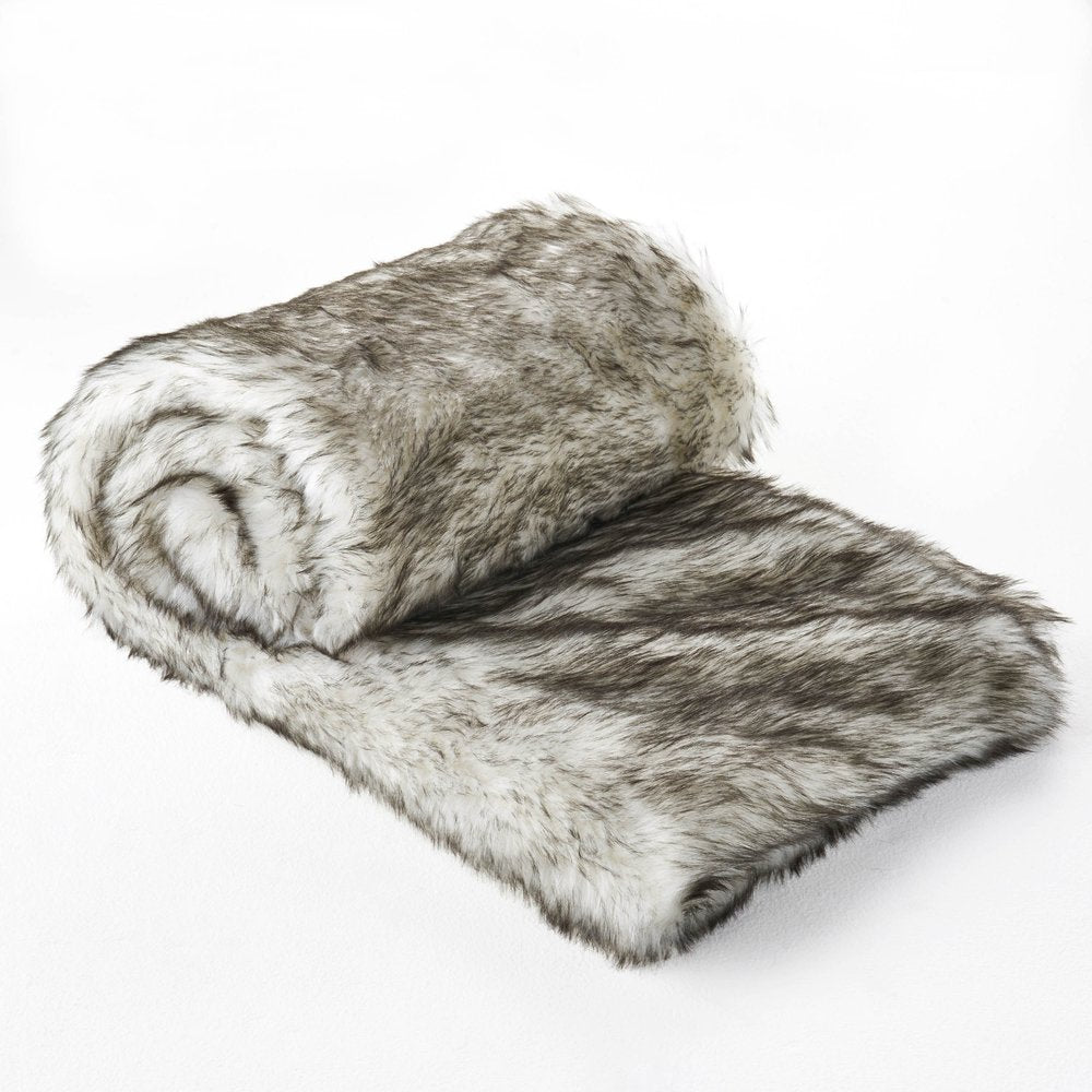 50" X 60" Gray Faux Fur Woven Plush Throw Blanket