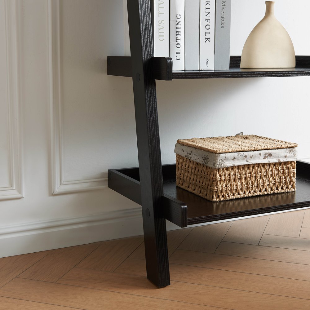 72" Espresso Wood Five Tier Ladder Bookcase
