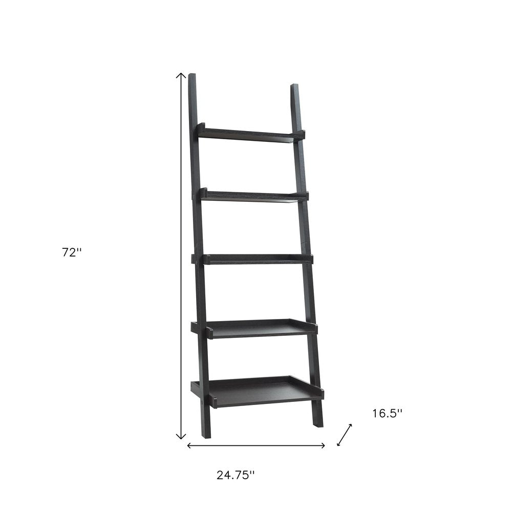 72" Espresso Wood Five Tier Ladder Bookcase