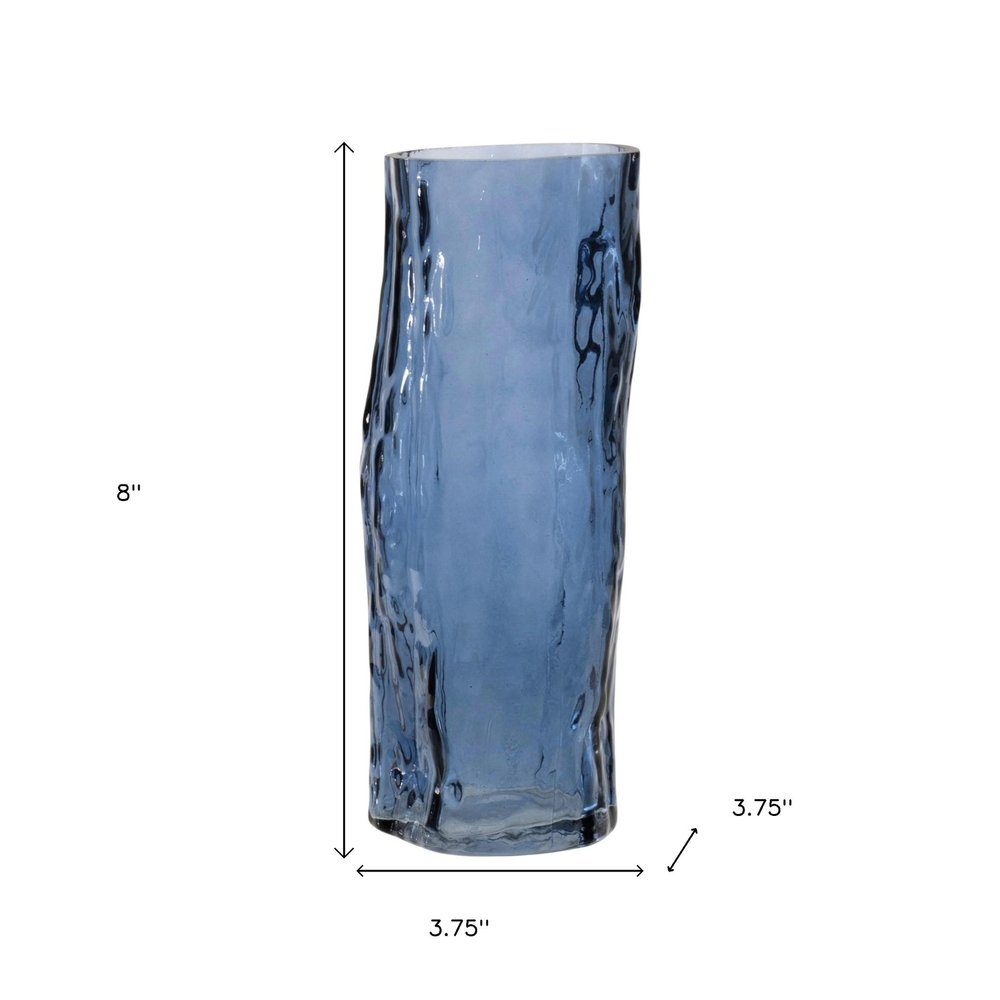 Set of Two Blue Glass Wavy Table Vases