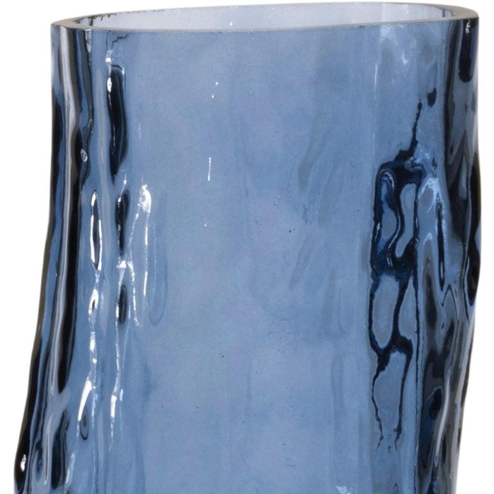 Set of Two Blue Glass Wavy Table Vases