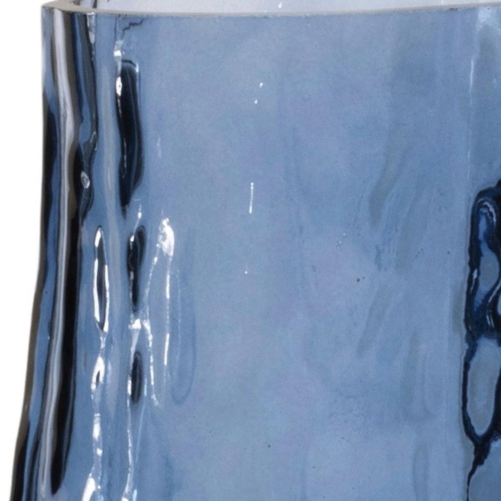 Set of Two Blue Glass Wavy Table Vases