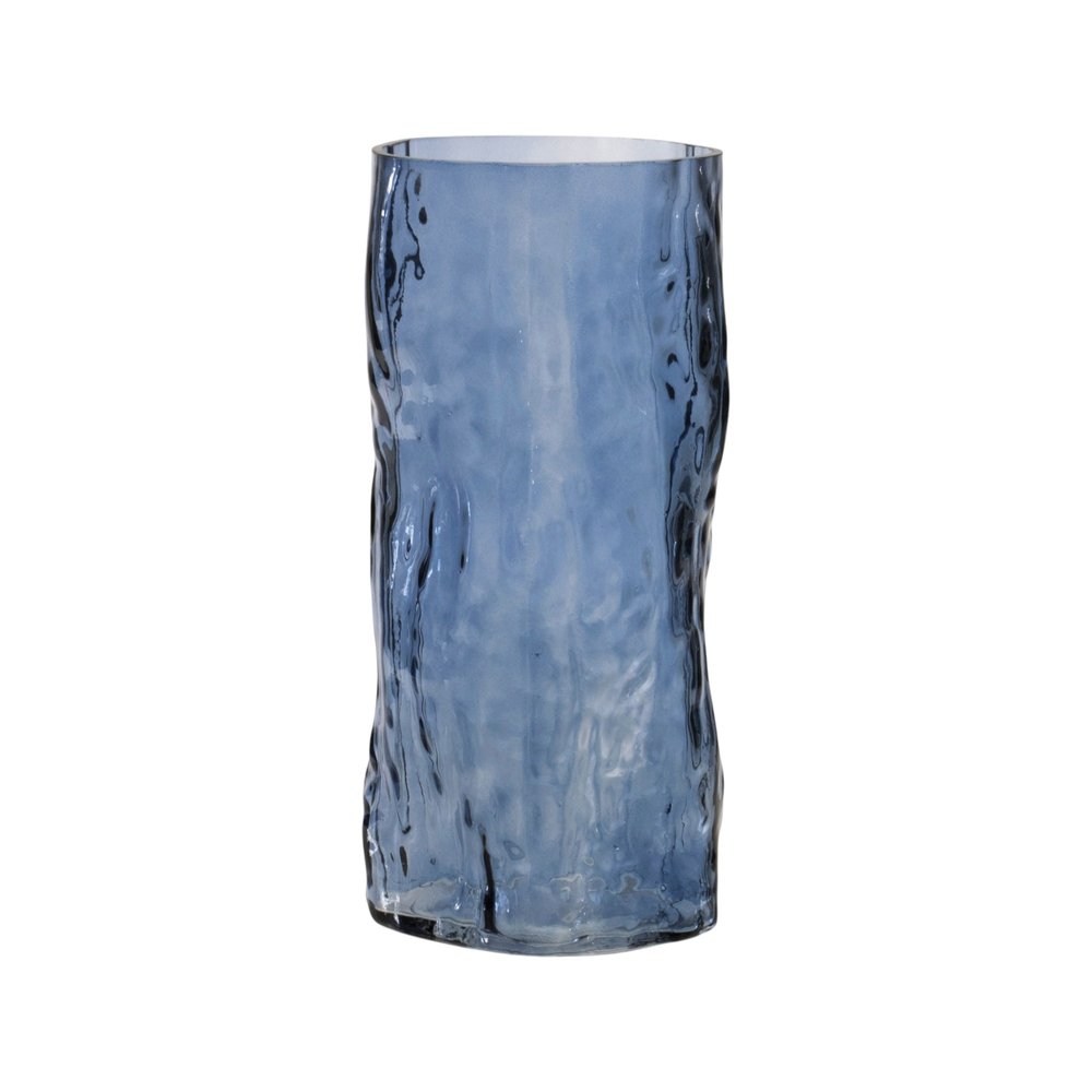 Set of Two Blue Glass Wavy Table Vases