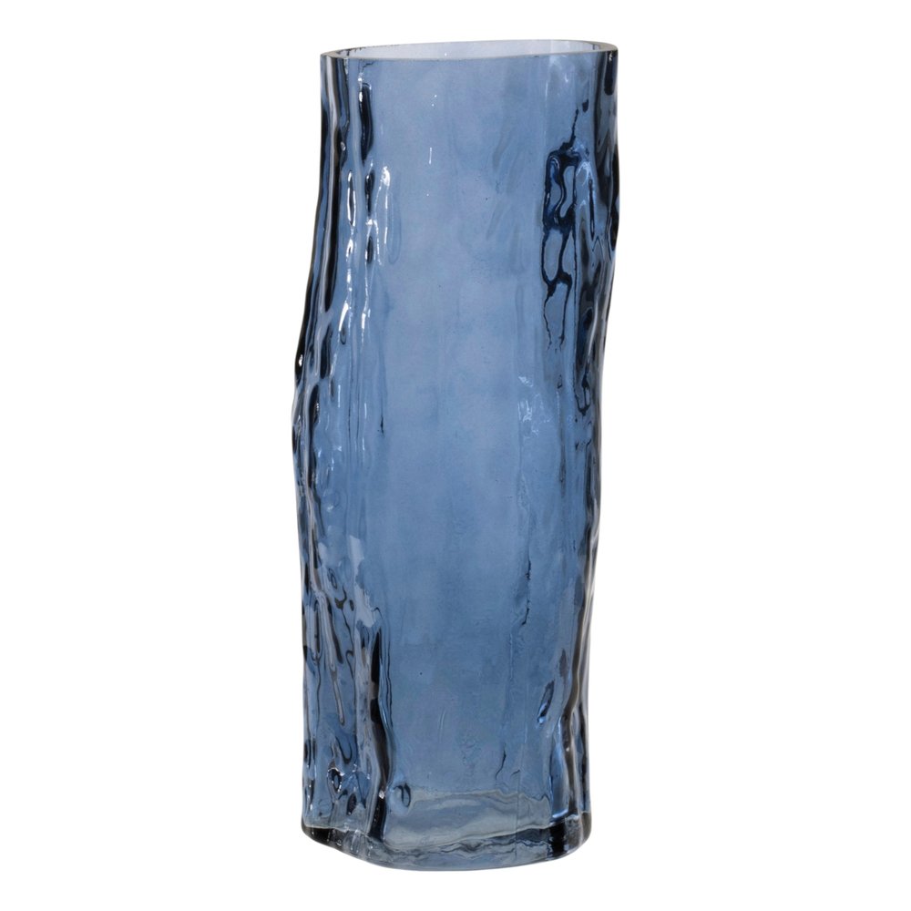 Set of Two Blue Glass Wavy Table Vases