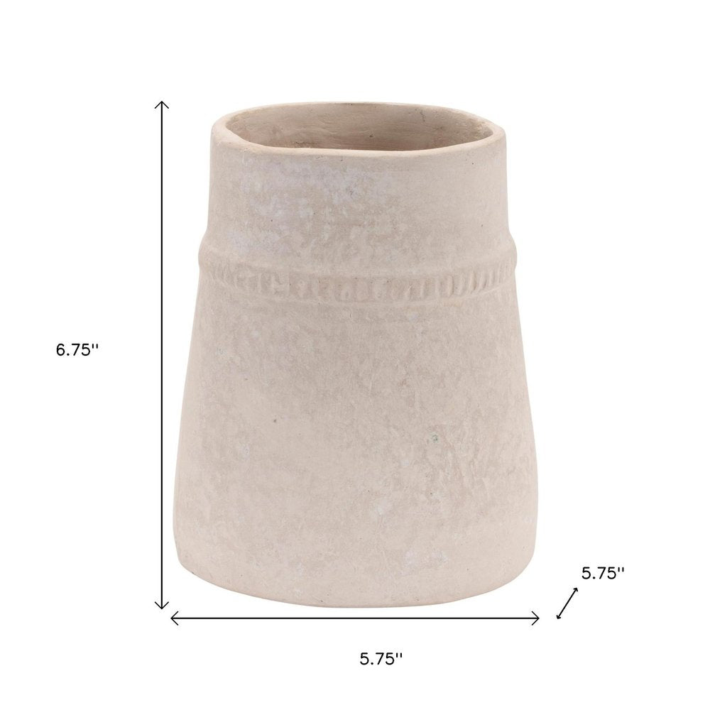 7" Beige Resin Round Table Vase