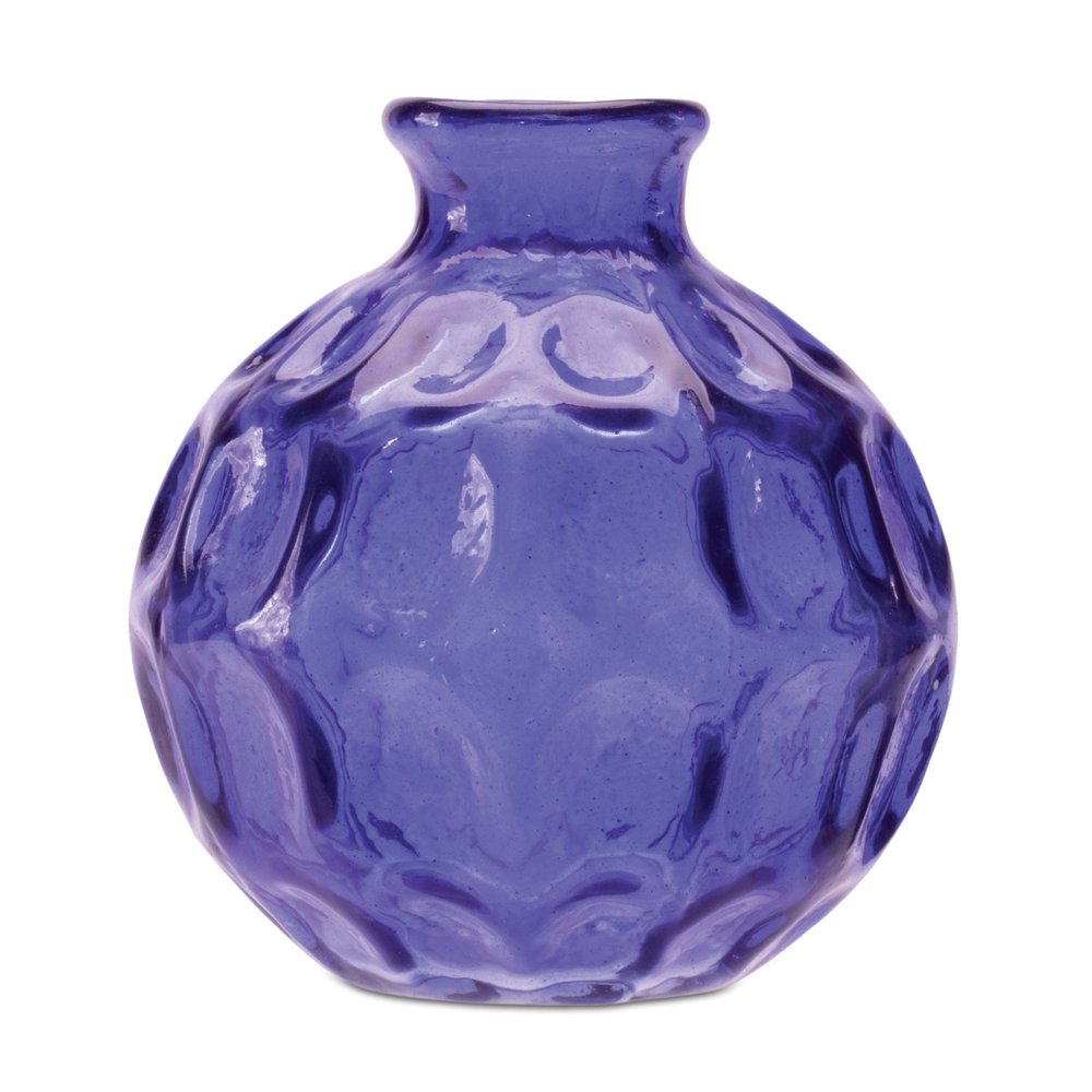 Set of Two Blue Glass Round Table Vases