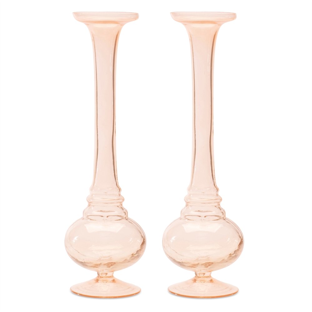 Set of Two Pink Glass Trumpet Table Vases