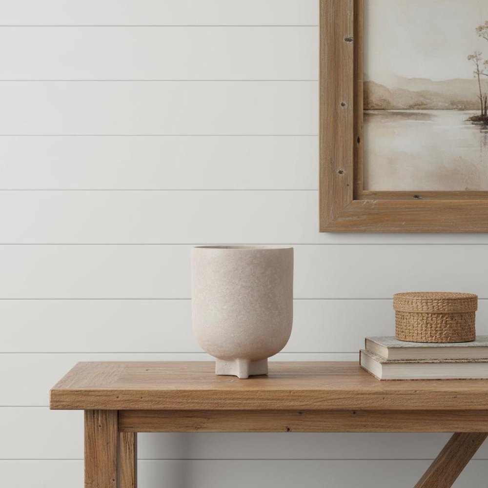 7" Beige Resin Urn Table Vase