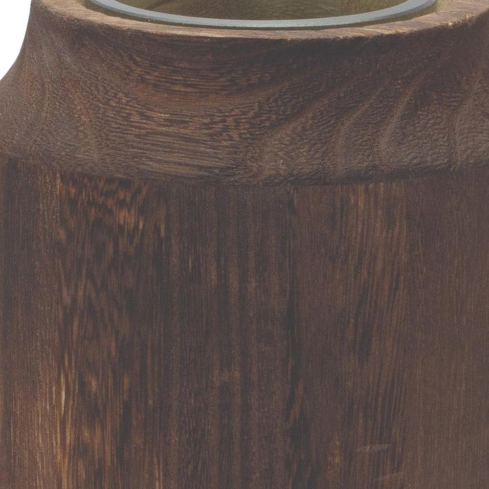 9" Brown And Sage Glass Round Table Vase With Woods