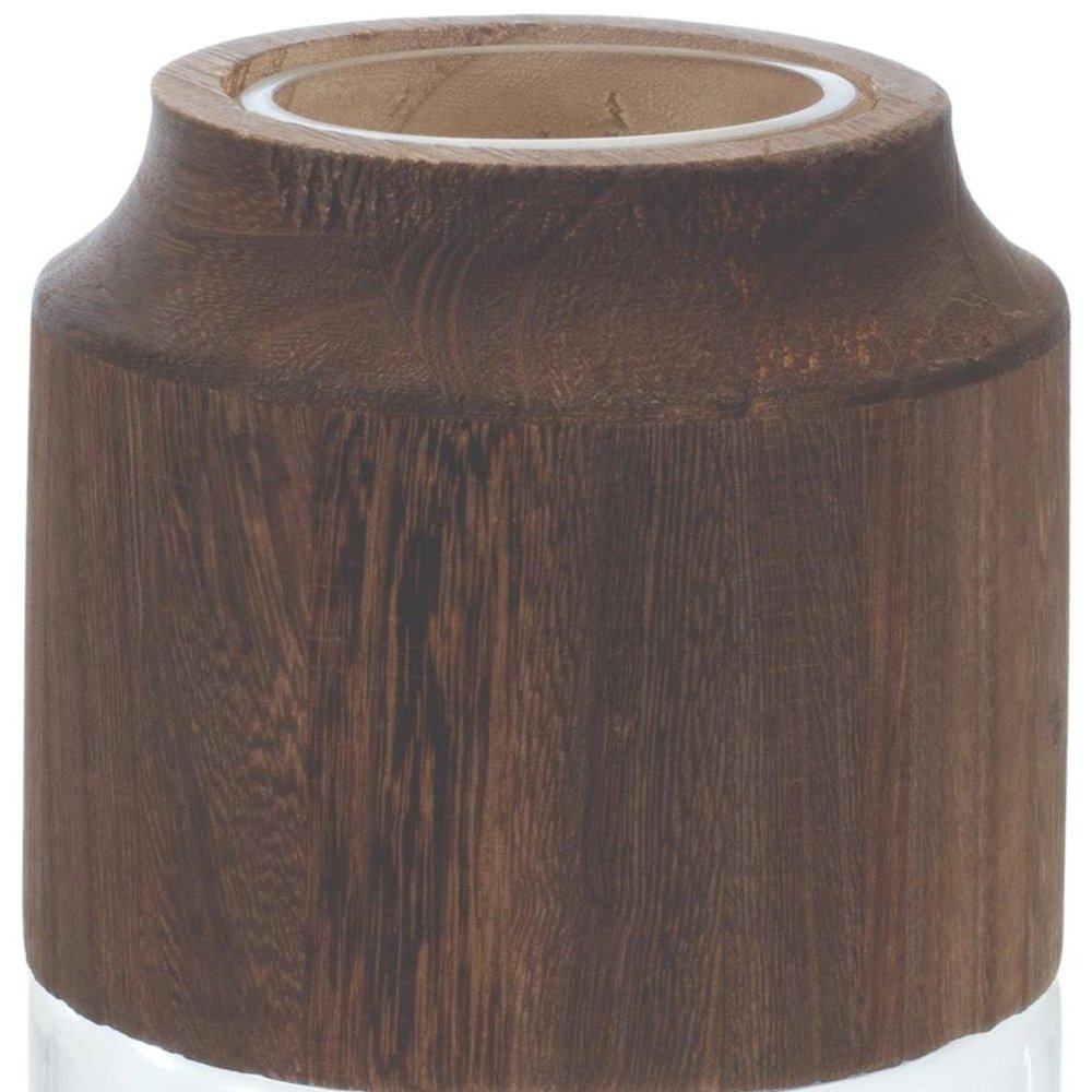 9" Brown And Clear Glass Round Table Vase With Woods