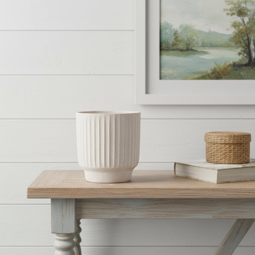 8" Beige Resin Urn Table Vase