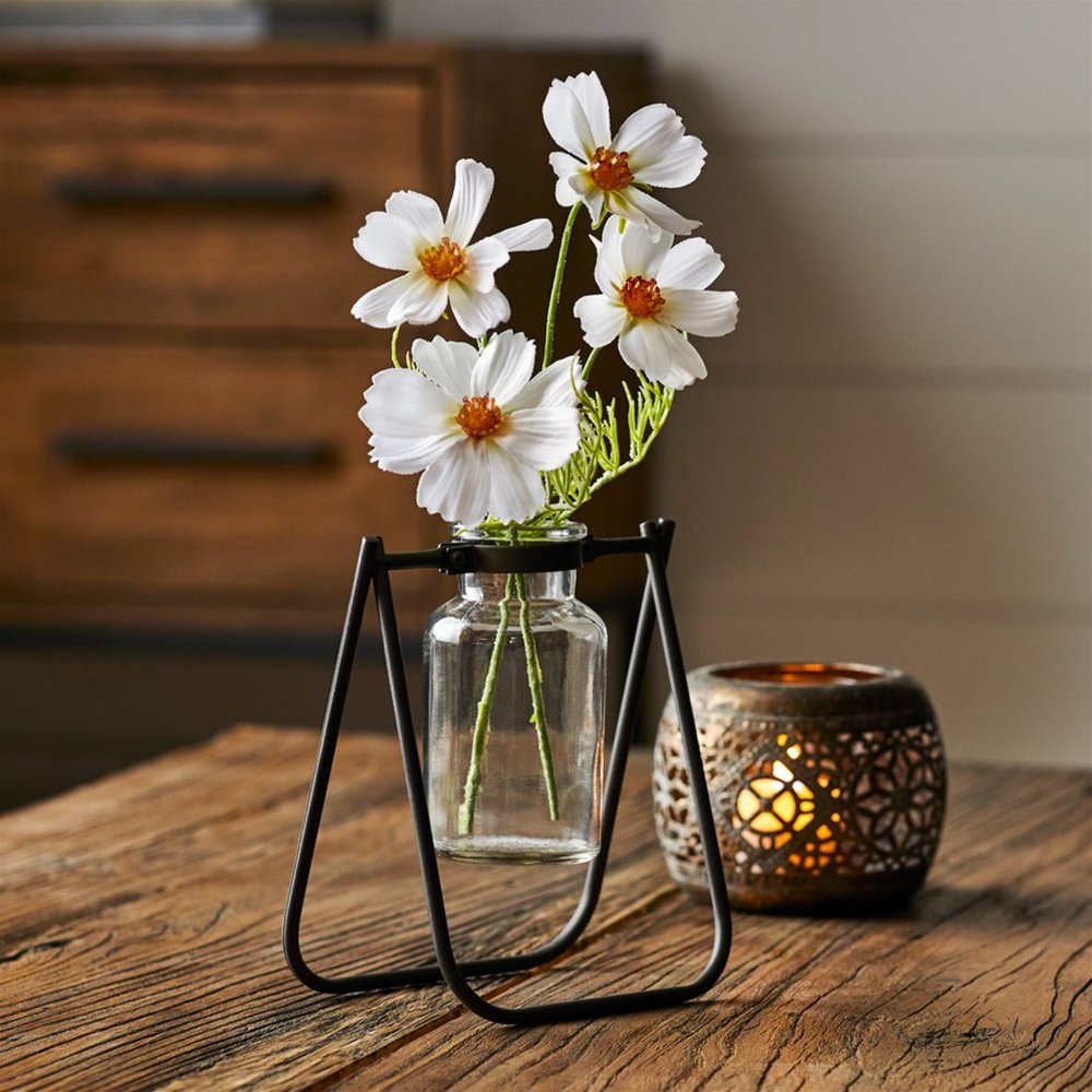 Set of Two Brown And Clear Metal Round Table Vases