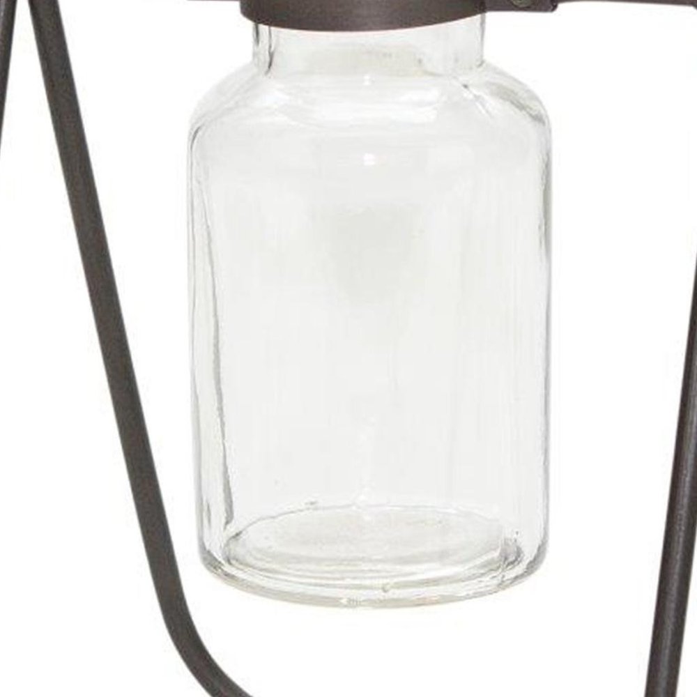 Set of Two Brown And Clear Metal Round Table Vases