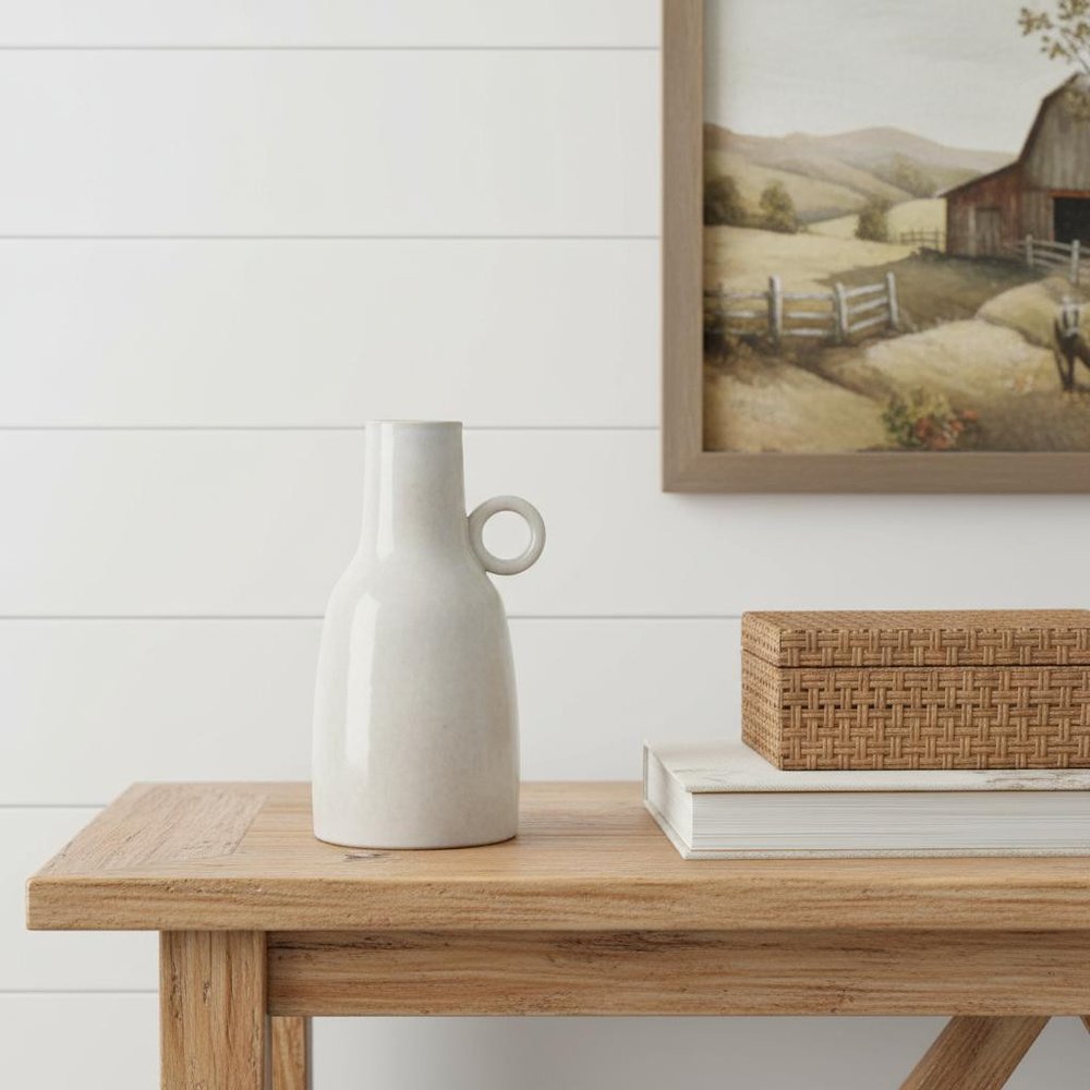 11" Gray And White Ceramic Round Table Vase