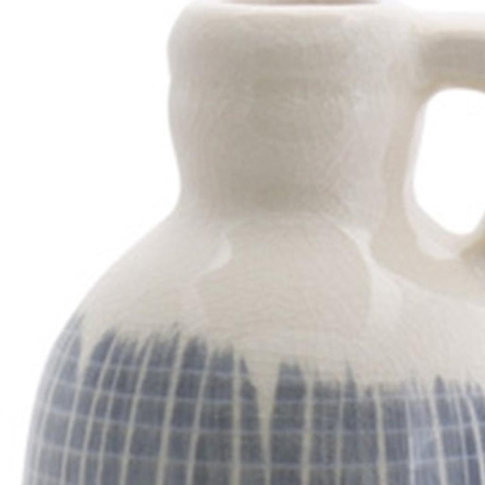 Set of Three Blue And White Checkered Clay Round Table Vases