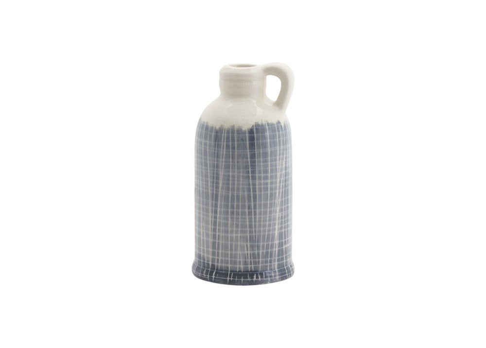 Set of Three Blue And White Checkered Clay Round Table Vases