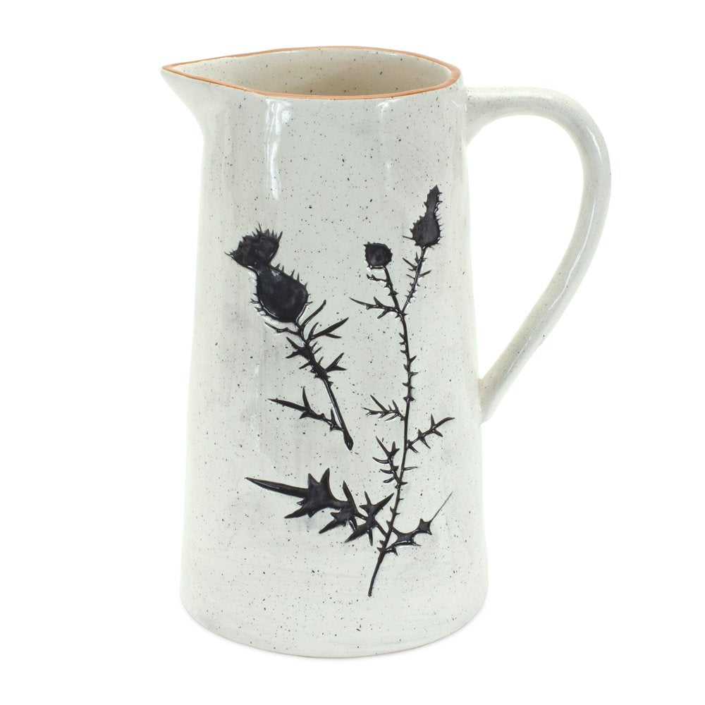 Set of Two White And Black Floral Ceramic Round Jars