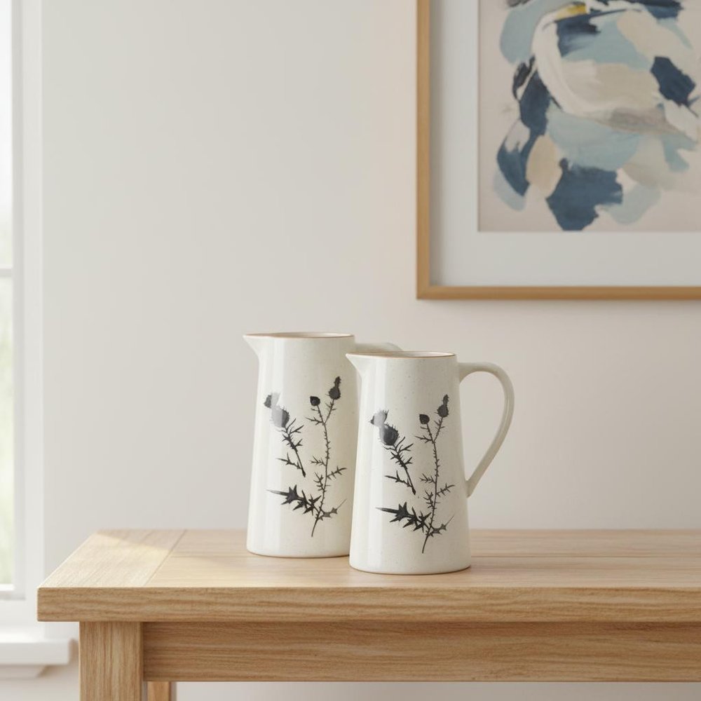 Set of Two White And Black Floral Ceramic Round Jars