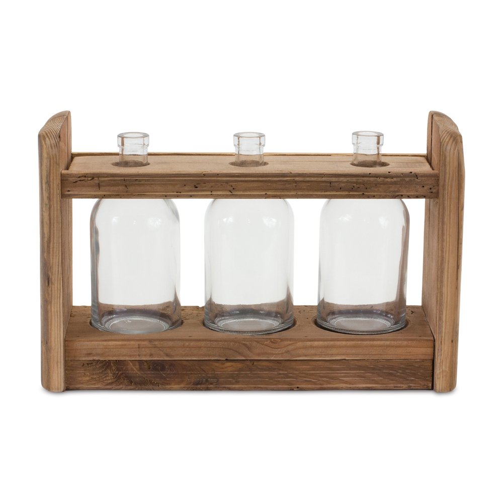 10" Brown Wood Round Table Vase