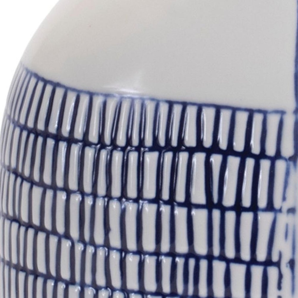 Set of Two White And Blue Checkered Ceramic Round Table Vases