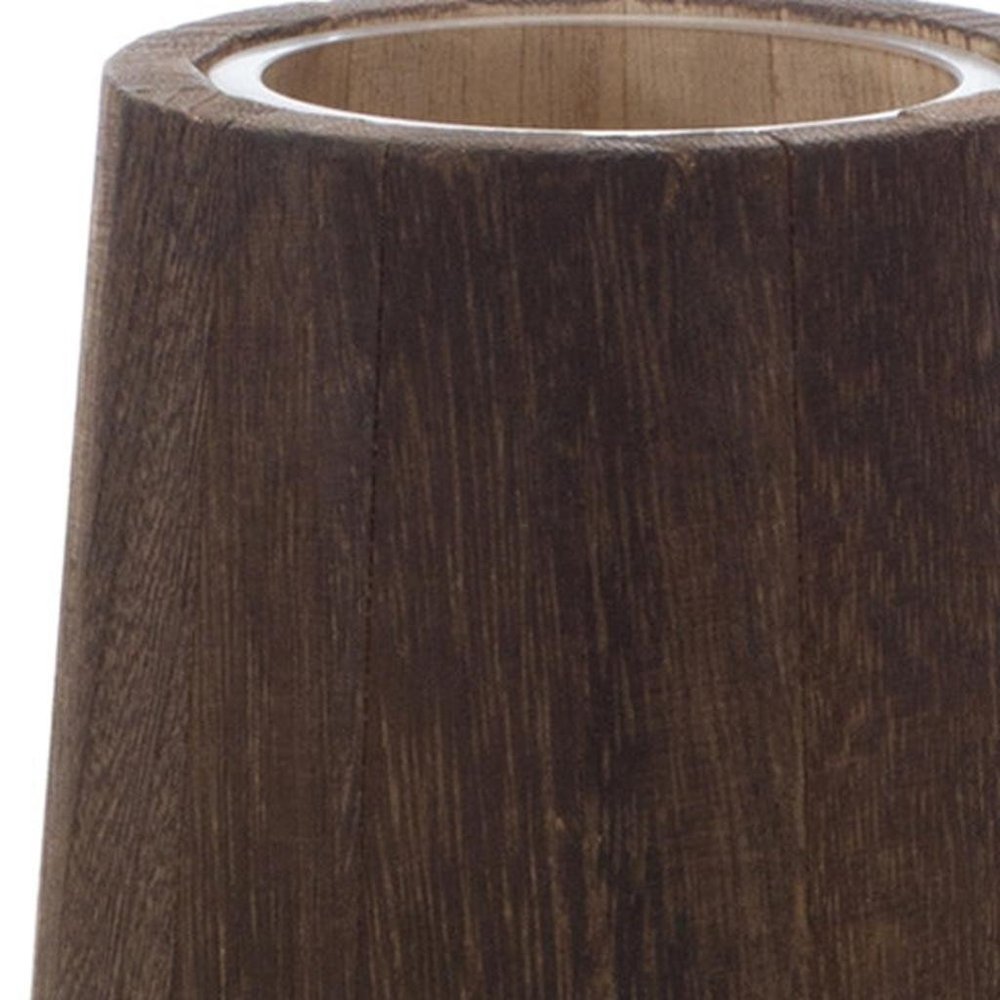 Set of Two Brown And Clear Glass Round Table Vases With Woods
