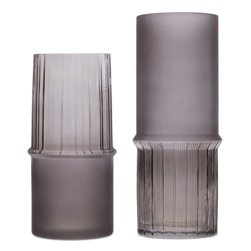 Set of Two Gray Glass Round Table Vases