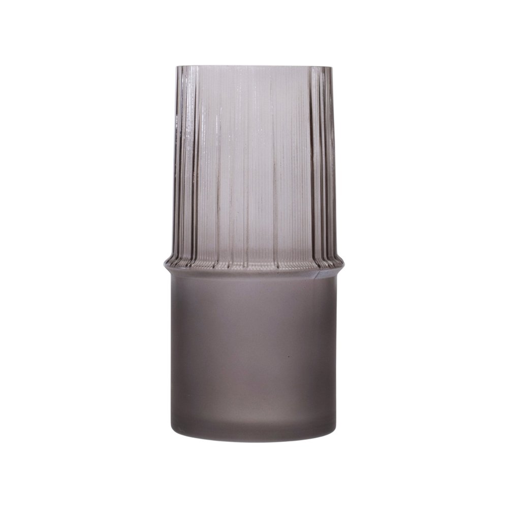 Set of Two Gray Glass Round Table Vases