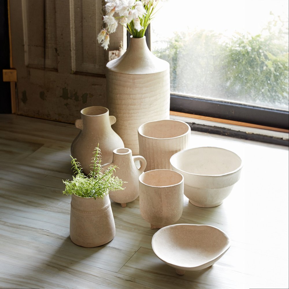 18" Beige Resin Round Floor Vase